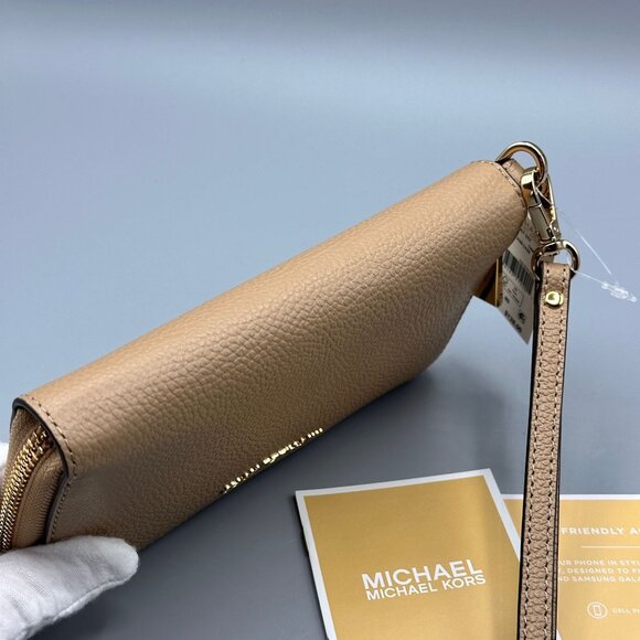 Michael Kors Jet Set Camel Pebbled Large Flat Multifunction Phone Case *READ* - Picture 6 of 15